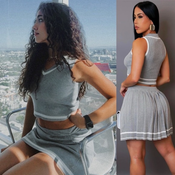 Sincerly Jules Versatil Grey Top & Skirt Set White Accents NWT - Picture 3 of 9